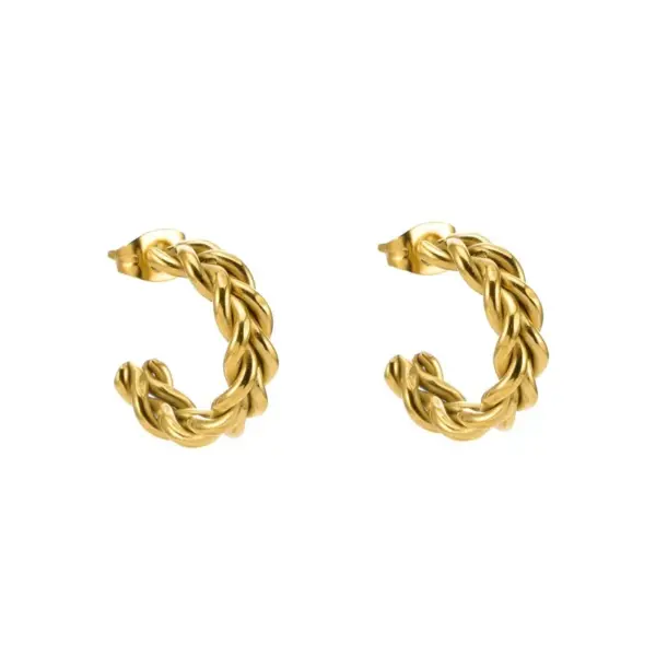 PVD Coated Real Gold Plated 18K Gold Twist Titanium Steel Simple Style Waterproof Non Tarnish Ear Studs