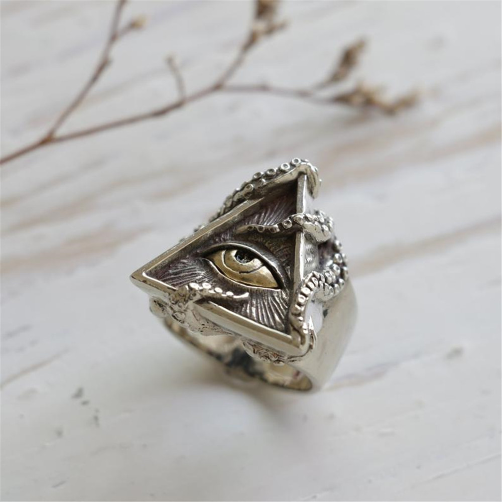 Wholesale Jianjie wish hot sale cross-border pular aessories Horus eye European and American men's octopus triangle eye personalized ring