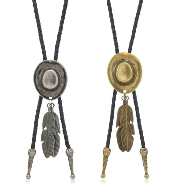 Wholesale European and American Retro Simple Punk Style Western Cowboy Hat Feather Alloy Pu Polo Collar Necklace Men's Long Necklace