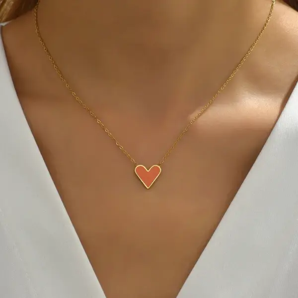 Wholesale Jewelry Fashion Heart Shape 304 Stainless Steel 14K Gold Plated Enamel Stainless Steel Necklaces