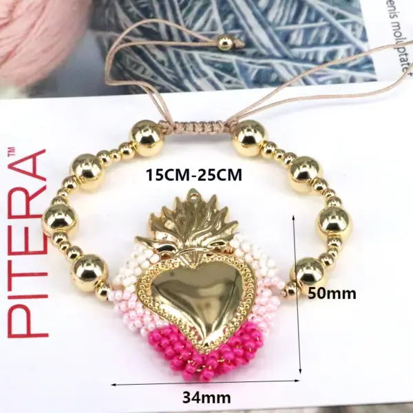 Wholesale Copper 18K Gold Plated Vintage Style Simple Style Beaded Plating Heart Shape Bracelets