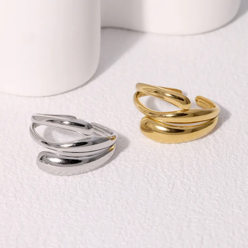 Wholesale 304 Stainless Steel Geometric PVD Coated Stone-Free Real Gold Plated Modern Style Simple Style IG Style Waterproof Non Tarnish Open Rings