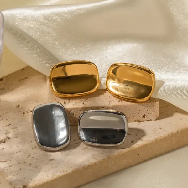 Wholesale 304 Stainless Steel Rectangle PVD Coated 18K Gold Plated Real Gold Plated Commute Waterproof Non Tarnish Plating Earrings