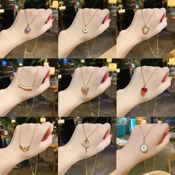 Fashion Butterfly Titanium Steel Necklace Inlay Natural Stone Zircon Stainless Steel Necklaces 1 Piece