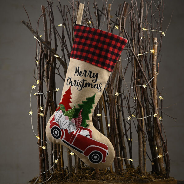 oly-9fbf01f53047299e439f7b3cdfe8d26c Wholesale Cross-border Christmas decorations, forest old man car gift bags, Christmas stockings, linen Christmas stockings, gift bags