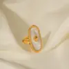Wholesale 304 Stainless Steel Oval PVD Coated Natural Stone 18K Gold Plated Real Gold Plated INS Style Simple Style Waterproof Non Tarnish Plating Inlay Gold Rings