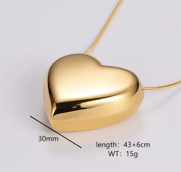 PVD Coated 18K Gold Plated Heart Shape Stainless Steel Simple Style Waterproof Non Tarnish 304 Stainless Steel Pendant Necklace
