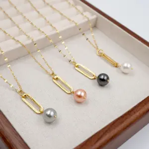 Imitation Pearl Ferroalloy Copper Round Electroplating Vacuum Plating Real Gold Plated Casual Simple Style Waterproof Non Tarnish Plating Mariner Chain Gold Pendant Necklace