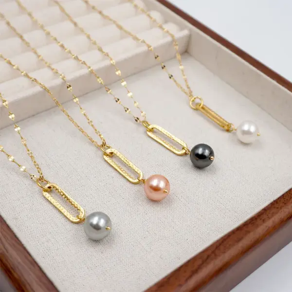 Imitation Pearl Ferroalloy Copper Round Electroplating Vacuum Plating Real Gold Plated Casual Simple Style Waterproof Non Tarnish Plating Mariner Chain Gold Pendant Necklace