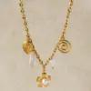 Wholesale Jewelry Elegant Baroque Style Geometric Flower 304 Stainless Steel Artificial Pearls 14K Gold Plated Multi Charms Necklace