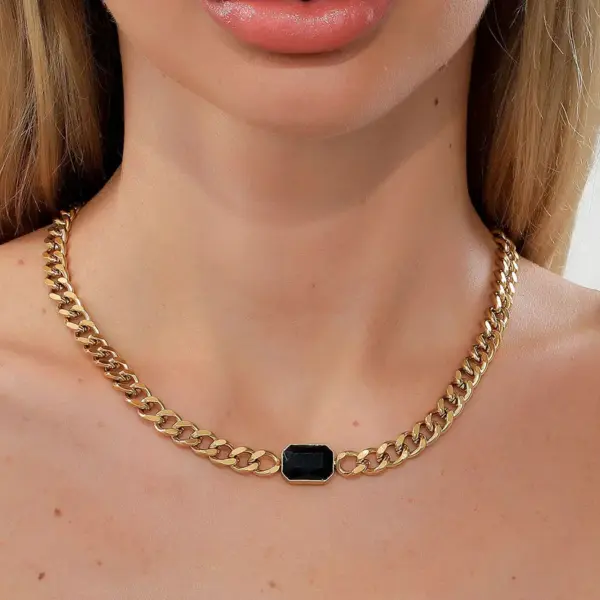 Wholesale Jewelry Fashion Rectangle 201 Stainless Steel Zircon 18K Gold Plated Plating Stainless Steel Necklaces