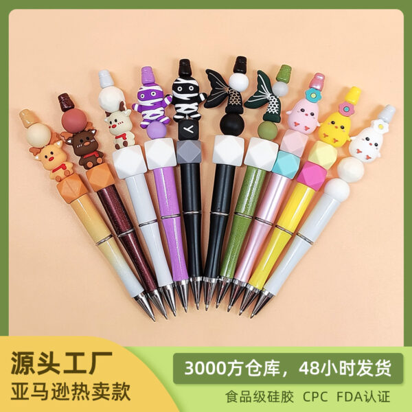 Wholesale Cross-border new cartoon 3d silicone beads beaded pen focus beads loose beads stereo food grade silicone beads