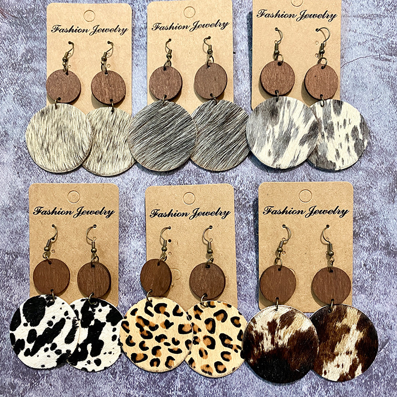 Wholesale Europe and the United States retro Western earrings Wood leather horse hair ing earrings cross-border bohemian jewelry manufacturers sply