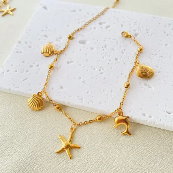 1 Piece Marine Style Starfish Dolphin 304 Stainless Steel Mixed Pendant Tropical Fish Pendant Dolphin Pendant Anklet Women's