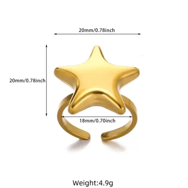 Wholesale PVD Coated Real Gold Plated Round Star Heart Shape 304 Stainless Steel Simple Style Classic Style Waterproof Non Tarnish Open Rings