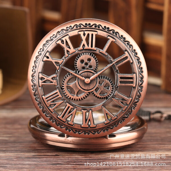 oly-9ff6808762731574a37d26d826916bc5 Wholesale Retro Flip Hollow Necklace cket Watch Red Bronze Hollow Gear Roman Face Men's and Women's Mechanical cket Watch