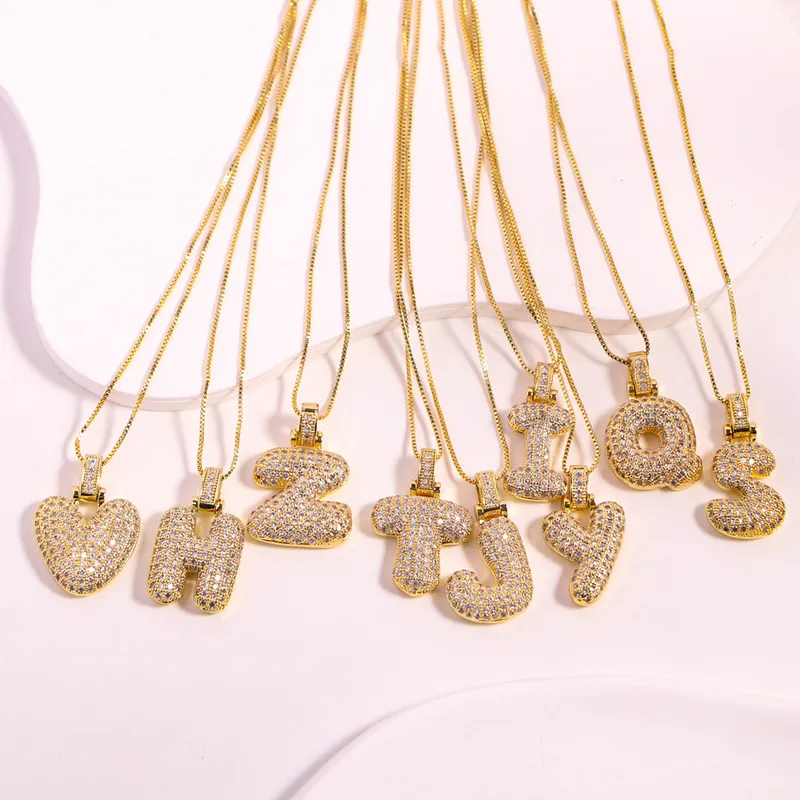 Wholesale Vintage Style Letter Copper Plating Inlay Zircon 18k Gold Plated Pendant Necklace