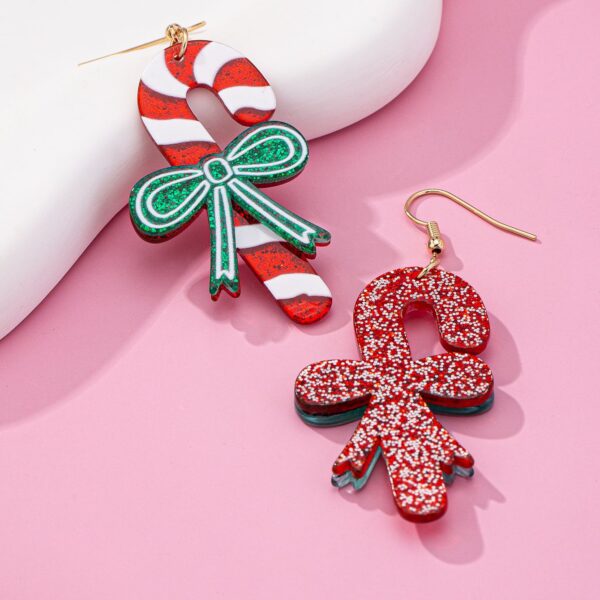 Wholesale Christmas Earrings Crutch Bow Printed Earrings