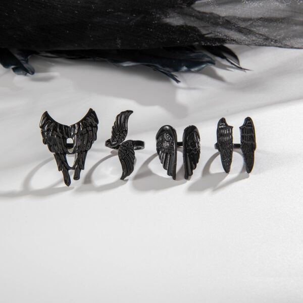 oly-a009d92c888513892da63e3827917966 Wholesale Dark punk retro angel wings ring four-piece set
