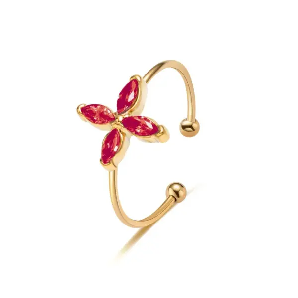 Wholesale PVD Coated 18K Gold Real Gold Plated Four Leaf Clover 304 Stainless Steel Cute Waterproof Non Tarnish Open Rings