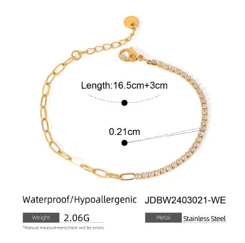 304 Stainless Steel Geometric PVD Coated Zircon Real Gold Plated Basic Modern Style Classic Style Waterproof Non Tarnish Inlay Bracelets