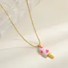 Wholesale Adorable Fresh 18K Gold Plated Stainless Steel Ice Cream Pendant Necklace Drop Oil Design Casual Romantic Commute Style