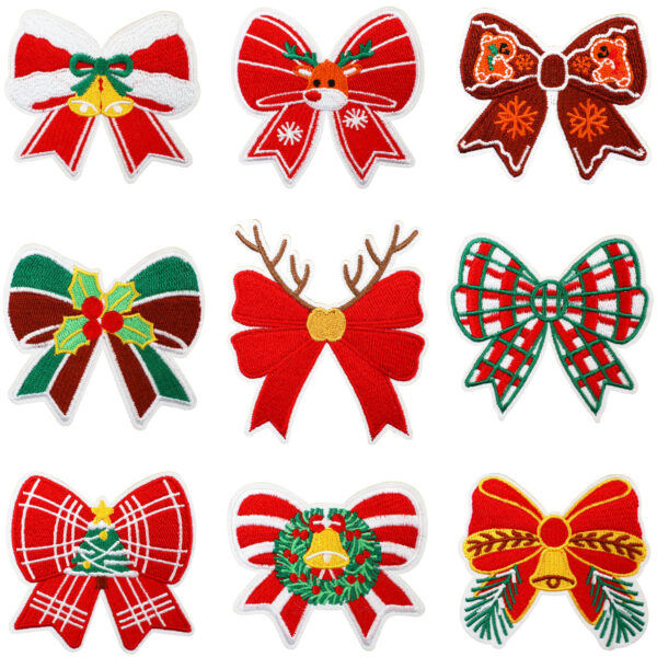Wholesale Christmas bow-themed embroidered fabric patch with reindeer bow