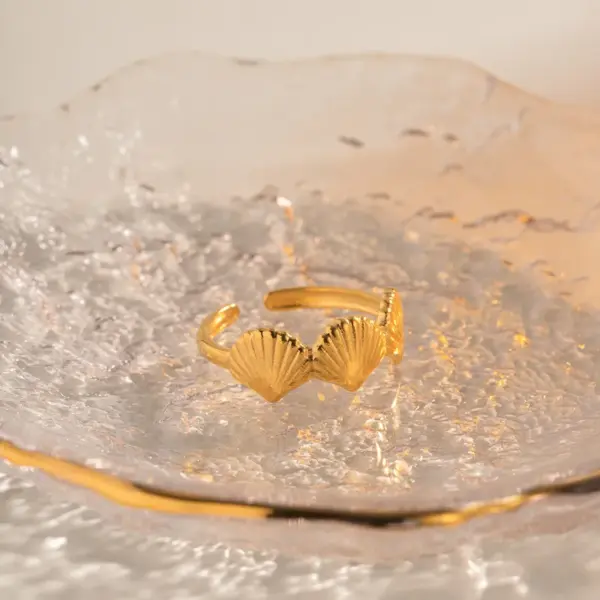 Wholesale Jewelry Artistic Shell 304 Stainless Steel PVD Coated Plating Open Rings