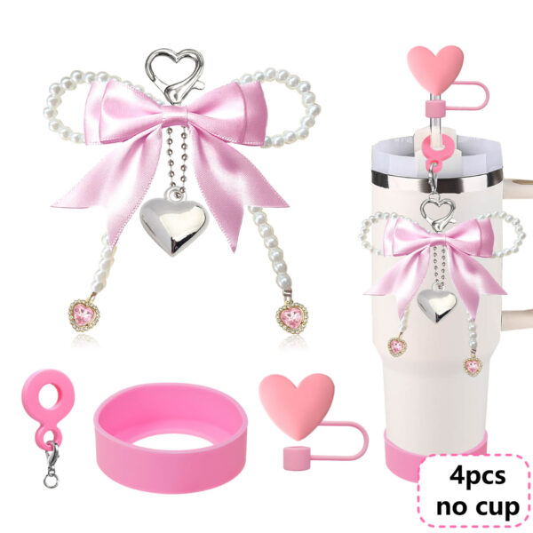 Wholesale South Korea Jewelry Ins Fashion Bow Pearl Mobile Phone Hanging Chain Stanley Cup Couple Love Straw Cap