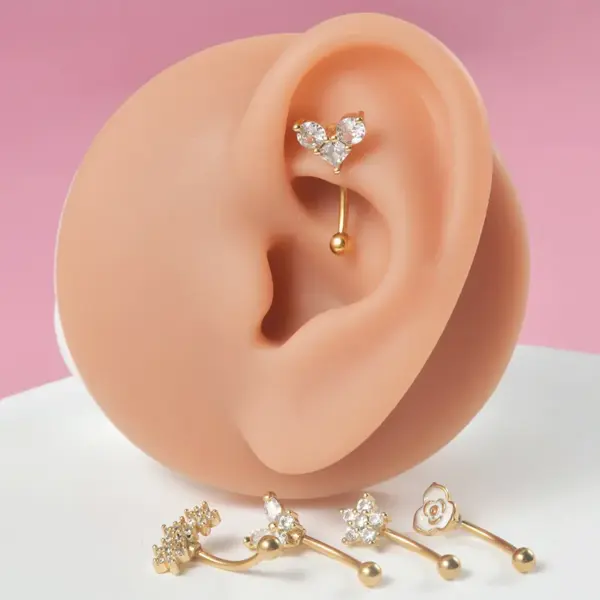 1 Piece Ear Cartilage Rings & Studs Casual Tropical Sweet Heart Shape Flower Butterfly 304 Stainless Steel Zircon Ion Plating (IP) 18K Gold Plated Lip
