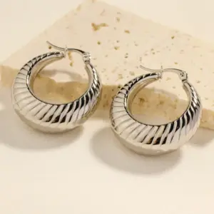Hollow round Striped Earrings-[Xlh212] Double D Steel Color-ZN438S / 18K