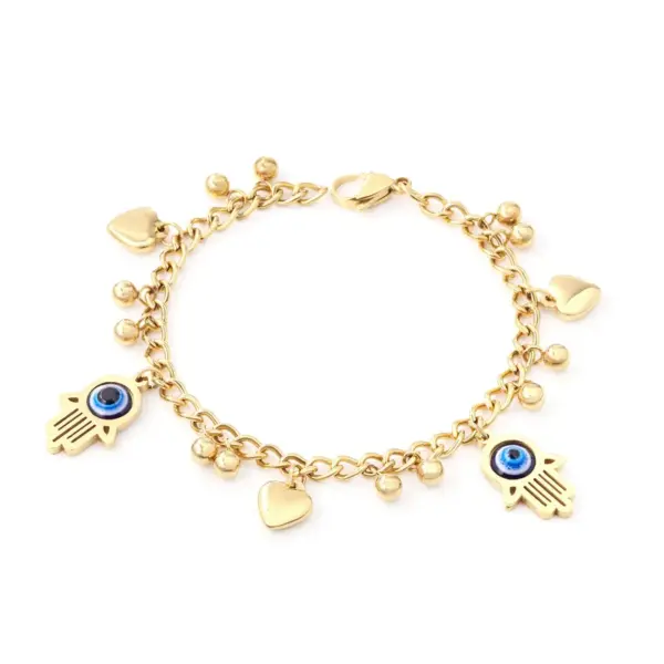 Wholesale Fashion Devil's Eye Hand Of Fatima Heart Shape Stainless Steel Bracelets