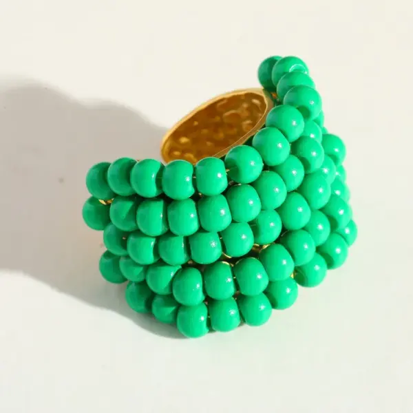 Dopamine Colored Sweet 18K Gold Plated Stainless Steel Bead Full Bead Open Ring Adjustable Size Geometric Circle Ball Pattern