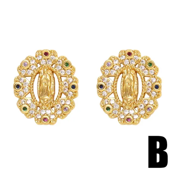 Wholesale 1 Pair Ethnic Style Virgin Mary Oval Plating Inlay Copper Zircon 18k Gold Plated Ear Studs