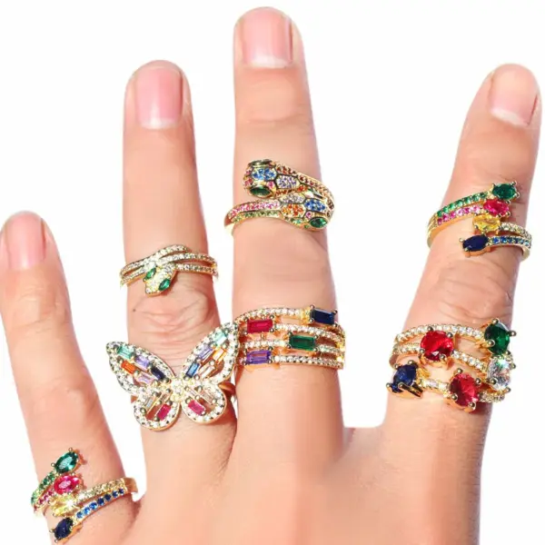 Wholesale Retro Butterfly Copper Open Ring Plating Zircon Copper Rings