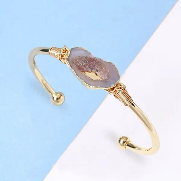 Wholesale Simple Style Irregular Geometric Natural Stone Copper Natural Stone Agate Bangle In Bulk