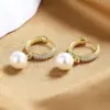Wholesale 1 Pair Retro Geometric Copper Inlay Artificial Pearls Zircon Drop Earrings