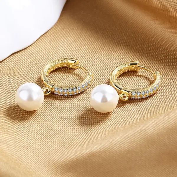 Wholesale 1 Pair Retro Geometric Copper Inlay Artificial Pearls Zircon Drop Earrings