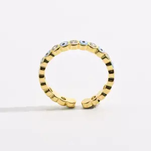Wholesale Retro Geometric Eye Copper Zircon Open Ring In Bulk