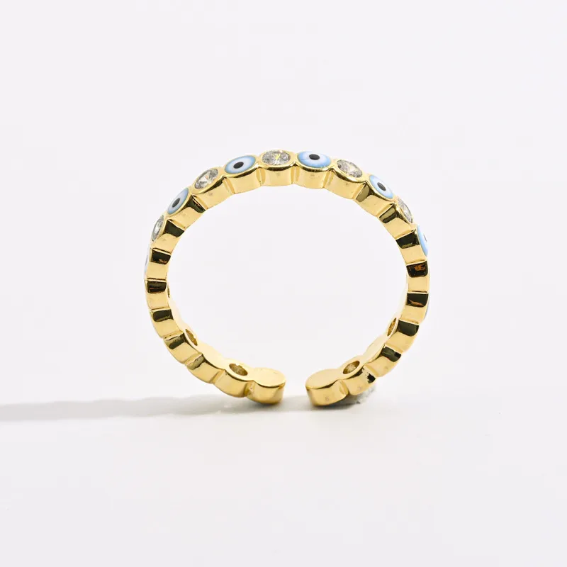 Wholesale Retro Geometric Eye Copper Zircon Open Ring In Bulk