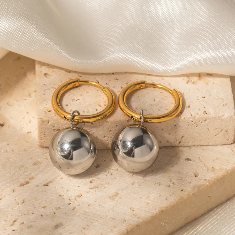 Wholesale 304 Stainless Steel Round PVD Coated 18K Real Gold Plated INS Style Plating Sier op Earrings