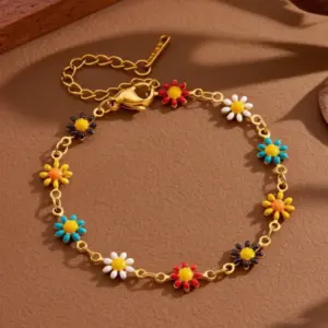 J05047-Colorful Daisy-Anklet- Gold