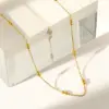 Wholesale 18K Gold Plated 316 Stainless Steel Vacuum Electroplating (In Furnace) No Inlay Material Chain Printing Electroplating 04 Flat Cross Bag Double Bead Necklace For Unisex National Day
