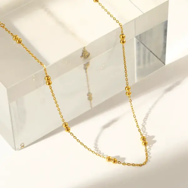Wholesale 18K Gold Plated 316 Stainless Steel Vacuum Electroplating (In Furnace) No Inlay Material Chain Printing Electroplating 04 Flat Cross Bag Double Bead Necklace For Unisex National Day