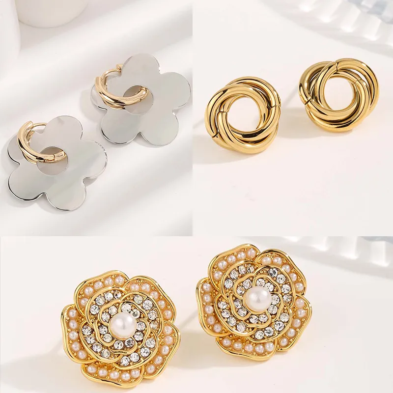 Wholesale Vacuum Plating Real Gold Plated 18K Gold Flower 304 Stainless Steel Copper Cute Sweet Waterproof Non Tarnish Ear Studs