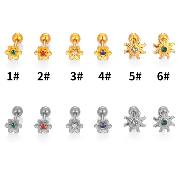 Wholesale 1 Piece Ear Cartilage Rings & Studs Simple Style Sun Flower 316L Stainless Steel Waterproof Non Tarnish Surgical Steel Zircon Ion Plating (IP) 18K Gold Plated