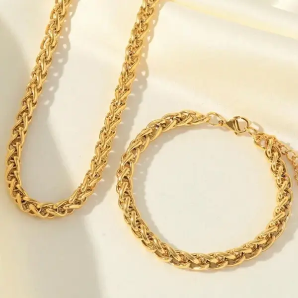 Wholesale 316 Stainless Steel Geometric Electroplated 18K Real Gold Plated Casual Elegant Classic Style Waterproof Non Tarnish Basket Chain Bracelets Necklace Jewelry Set