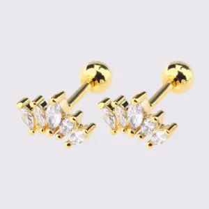 Gold Five-Leaf Crown Zircon Ear Studs