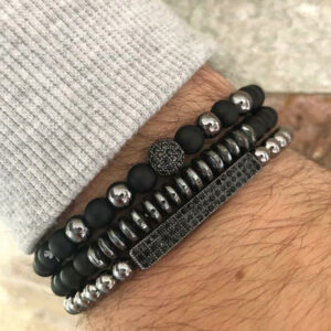 Wholesale Foreign trade jewelry black frosted wear copper with zirconium diamond ball flying saucer long bracelet set wholesale men's woven bracelet