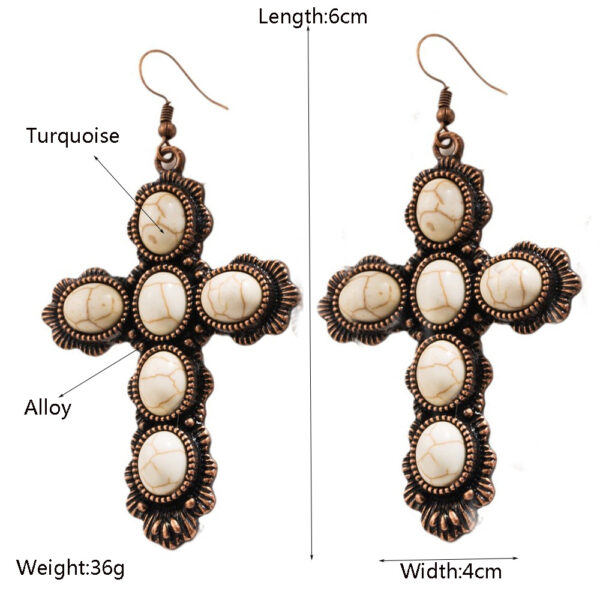 Wholesale Amazon Explosions Vintage Cross with Turquoise Earrings Women Bohemian Ethnic Earrings Earrings